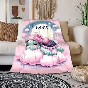 Personalized Pink Turtle Print Flannel Throw Blanket - Cozy, Custom Image, Soft Fluffy, All-Season, Contemporary, Machine Washable for Sofas, Beds | Stylish Flannel Blankets summerwins