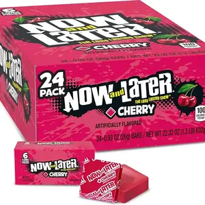 Now and Later Cherry Flavor Chewy Candies, 0.93 oz Individually Wrapped Bars (24 Count), Low-Sodium Sweet Tangy American Fruity Snack