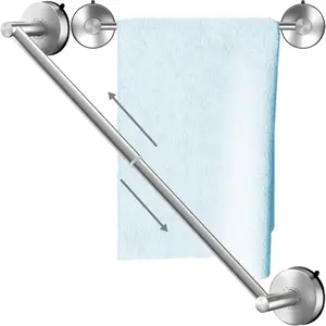 Adjustable Suction Cup Towel Bar For Bathroom 14 Inch ~ 27 Inch Brushed Nickel Towel Rack Stainless Steel Bath Towel Holder For Glass Shower Door