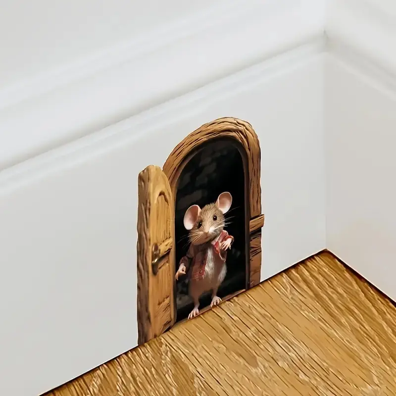 Artistic Decorative Mouse Hole Wall Sticker, Animal Theme Multi-Functional Decoration for Living Room Entrance, 2D Flat Design, Home Decor, Wall Art Stickers, Decorative Decal, Wall Decals, Decoration Items