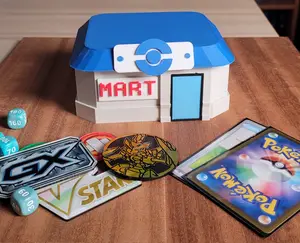 3D Printed Poke Mart Deck Box/Dice Holder for Trading Cards - Custom PLA Storage with Strong Magnets & Room for Dice & Status Markers