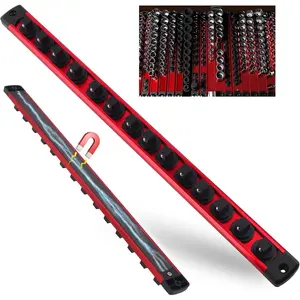 Socket Organizer for Tool Box Drawer, 14-Slot 360 Rotatable Socket Holder for 3/8" Drive Sockets, Heavy-Duty  Alloy Socket Rails Tool Organizer for Garage and Toolbox, Red