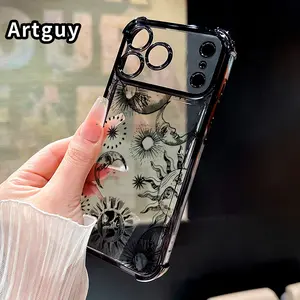 Celestial Whimsy Pattern Four Corner Anti-Fall Phone Case Transparent Electroplated Protective Cover for iPhone 17 Pro Max 16 Air 15 Plus 14 13 12 11 E