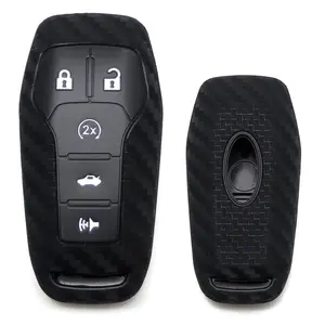iJDMTOY Carbon Twill-Weave Pattern Soft Silicone Key Fob Cover For Ford or Lincoln 4/5-Button Intelligent Access Key