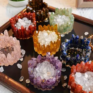 Crystal Pillar Bowl - (6-7cm) Infused with Natural Crystal Stone Handmade Candlestick - Crystal Stone Bracelet Jewelry Container Storage Box Ornament - Perfect for Cleaning Crystals, Gifts for Women, and Home Decoration, Crystal Cluster