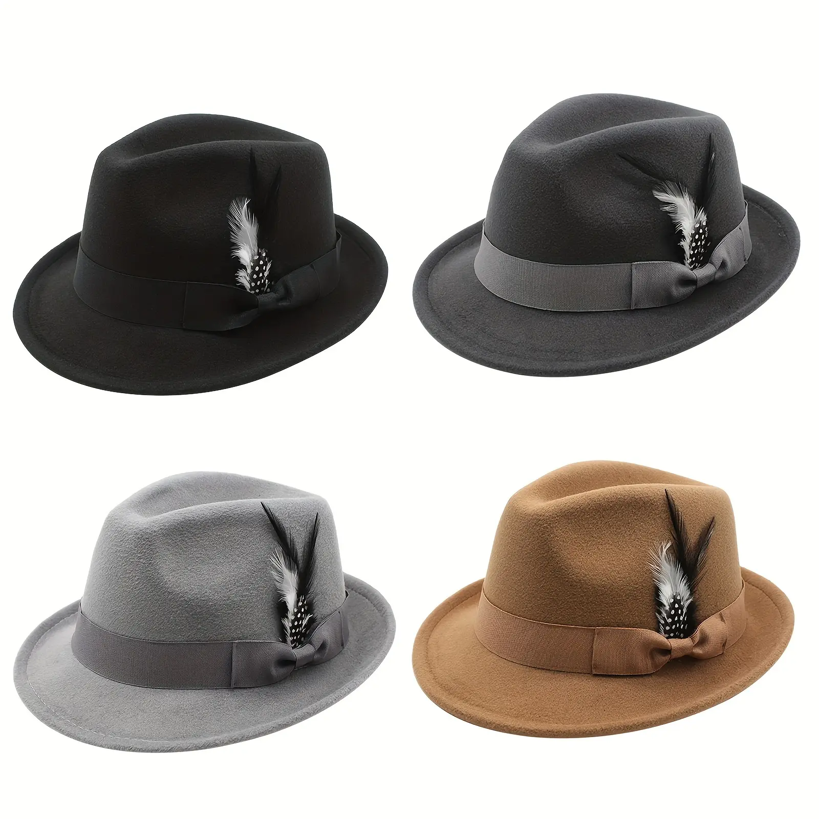 OIDEA 1-Size Unisex Vintage Fedora Hat - Feather-Trimmed Short Brim, Breathable Cotton-Polyester Blend, Western Old-Fashioned Hat for Women’s Outfit Pairing, One Size summerwins