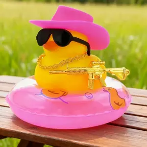 1pcs Creative Car Duck Ornament, Sunglasses Swim Ring Duck Decor, Rubber Material, Best Gift for Friends, Christmas & Valentine's Day，Requires self-assembly，Simple assembly