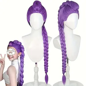 Women's Purple Braided Wig with Braids - Long Straight Hair Costume Party Hair Accessories Halloween, Cosplay, Performance - Natural Purple Tone (Violet/Purple) - Comfortable and Easy to Manage - Ideal for Anime