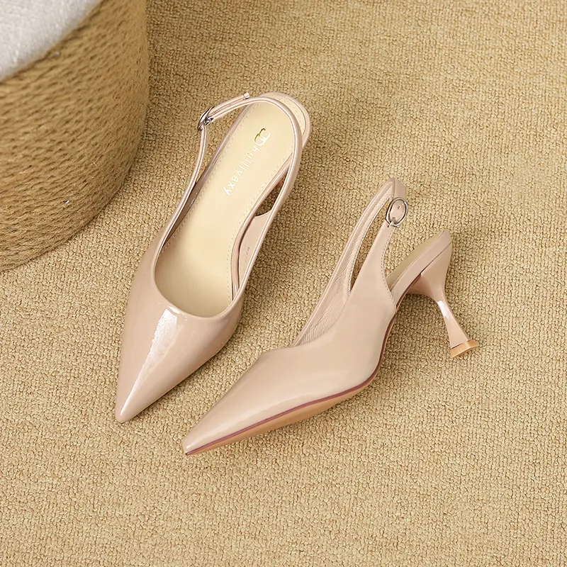 Women's Pointed Toe Slingback Heels Patent Leather Flared Heel Adjustable Buckle Non-Slip Sole Elegant Dress Pumps for Office Work Party Date Evening Events Wedding & Daily Wear jen island villa black toe closed heels