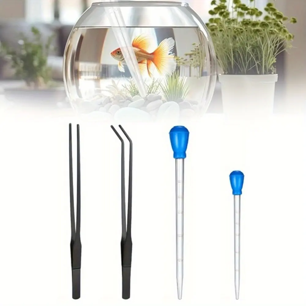 Aquarium Coral Feeding Tool Kit - 2 30ml Straight/Curved Syringe Spot Feeders, 2 Multi-Size Stainless Steel Long Tweezers for Fish Tank Aquatic Plants, Reef Anemones (Inches/Cm Compatible)