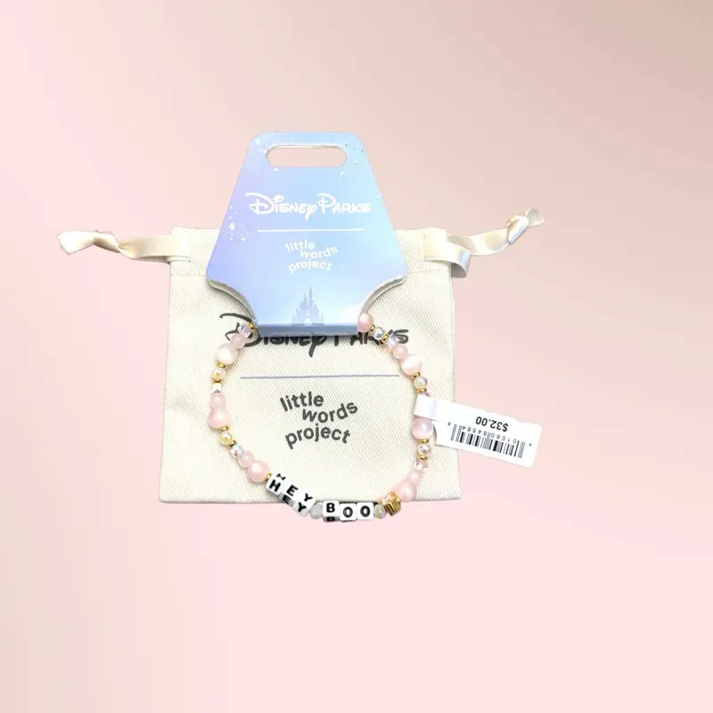 Little Words Project Halloween Bracelet - Pink Beads with "Hey Boo" Engraving - Perfect for Halloween