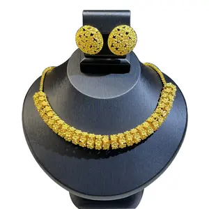 Women's Dubai Gold-Plated Chunky Cuban Link Necklace & Geometric Plug Earrings Fashion Jewelry Set - Elegant Statement Pieces for Daily Wear, Bridal Gifts, Necklaces,summervibes