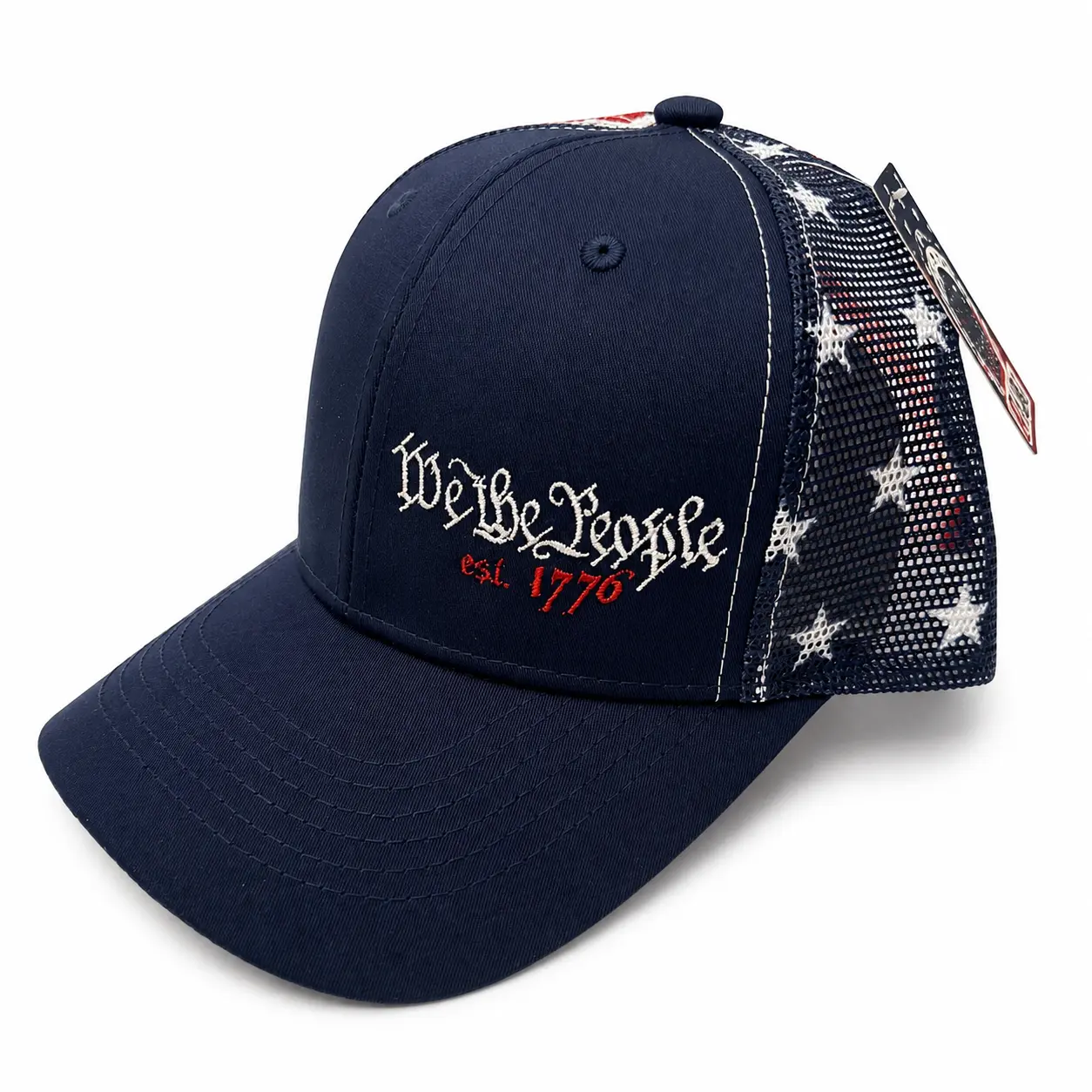 We The People 1776 Embroidered Trucker Hat | Patriotic Mesh Snapback Cap, Casual Wear, Cotton Blend, Men's Accessories, Front Emblem, Mesh Breathable, Unisex Size, Snappy Closure, American Flag, Mens Hats, Cool Mesh Back
