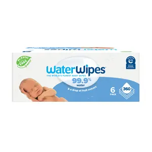 WaterWipes Original Plastic-Free 99.9% Water Based Baby Wipes, Unscented & Hypoallergenic for Sensitive Skin | 360 Count (6 Pack), 540 Count (9 Pack)