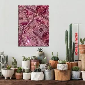 Sparkling Pink Glitter Money Canvas Wall Art - Thick, Perfect For Bedroom & Living Room Decor, Unique Gift Idea