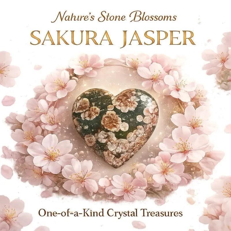 Natural Sakura Jasper Heart Crystal - Casual Silver/Gold Jewelry Accessory, Cherry Blossom Pattern Collector Piece, Auspicious Jade Decoration crystals home office high end