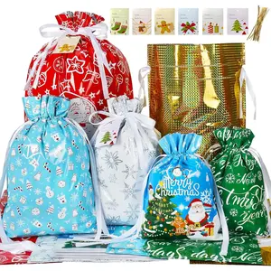Christmas Drawstring Gift Bags Multi-Size Assortment Pack, 30-Piece Bag Set Christmas Gift Bags Holiday Party Gift Bags Birthday & Christmas Party Gift Bags