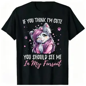 If You Think I’m Cute See Me in My Fursuit Funny Furry Wolf T-Shirt – Meme Animal Lover Graphic Tee, Viral Cute Humor Shirt, 100% Cotton Oversized Unisex Casual Streetwear, Soft Breathable Pre-Shrunk Everyday Wear Gift