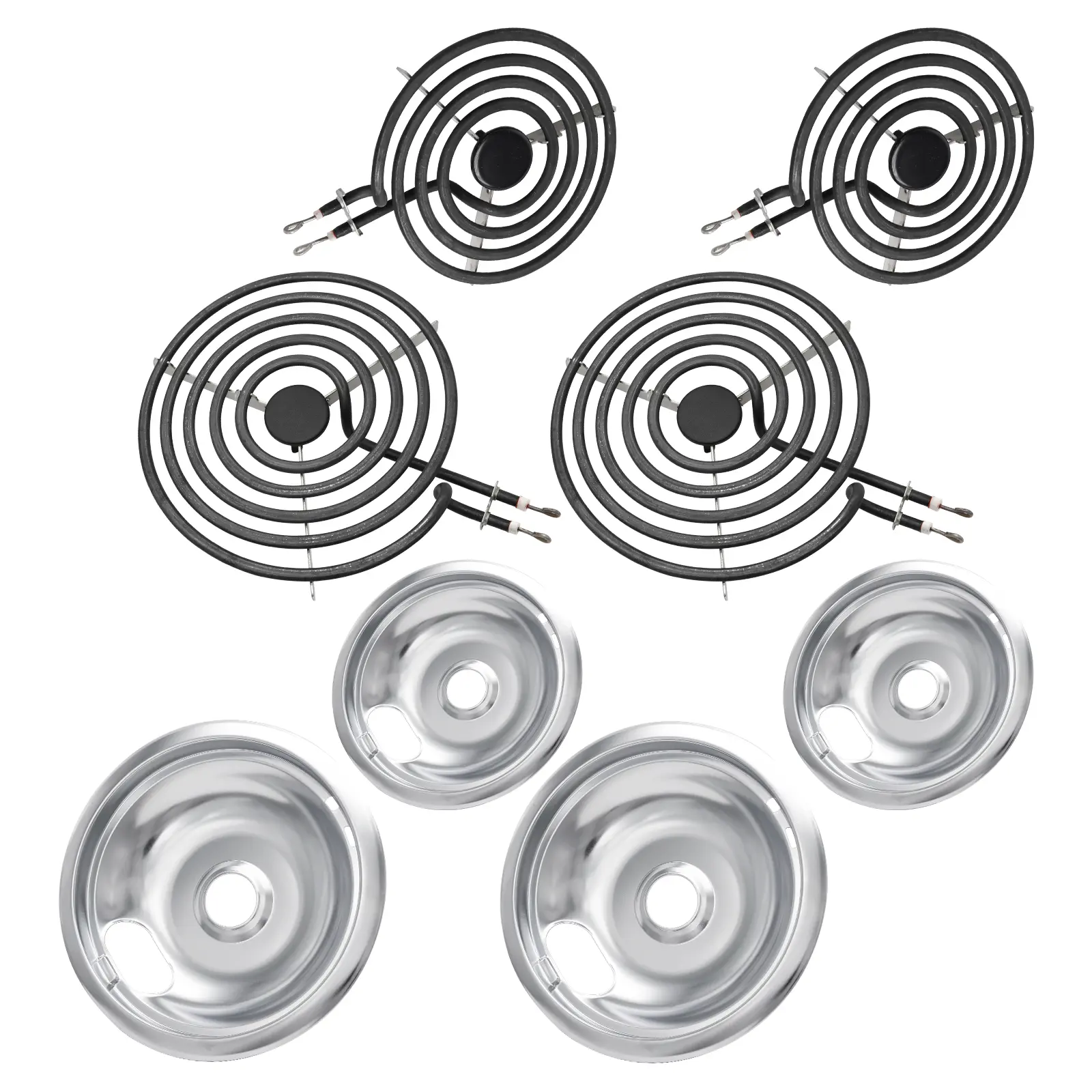 MP22YA Electric Stove Burner Element Replacement Set with W10290350, W10290353 4-Pack Silver Drip Pans for Whirlpool Electric Range Stove Top, Kitchen Appliances