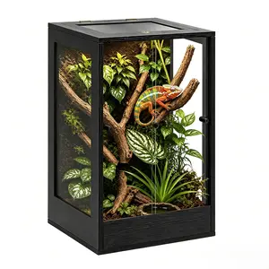 PROLEE 45 Gallon 18" x 18" x 32" Tall Reptile Terrarium, Glass Chameleon Cage, Vertical Crested Gecko Tank with Ventilated Mesh Top, Front Opening Rainforest Habitat