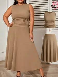 Plus Size Sleeveless Skirt Set, Casual Office Wear, Comfortable and Stylish, Style, Perfect for Daily Use, Ideal for Work and Leisure, Womenswear