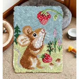 Hook Kits for Adults DIY Crochet Yarn Hooking Craft Kit with Color Pre-Printed Pattern Embroidery Mat(20.5in/52cmX14.9in/38cm Cute Little Mouse)Strawberry