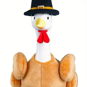 Turkey Porch Goose Outfit for 23" Plastic/Cement Lawn Statues - Funny Thanksgiving Costume with Black Hat, Red Feather & Golden Buckle, Brown Fabric Costume for Garden Yard Patio Decor (No Batteries Needed)