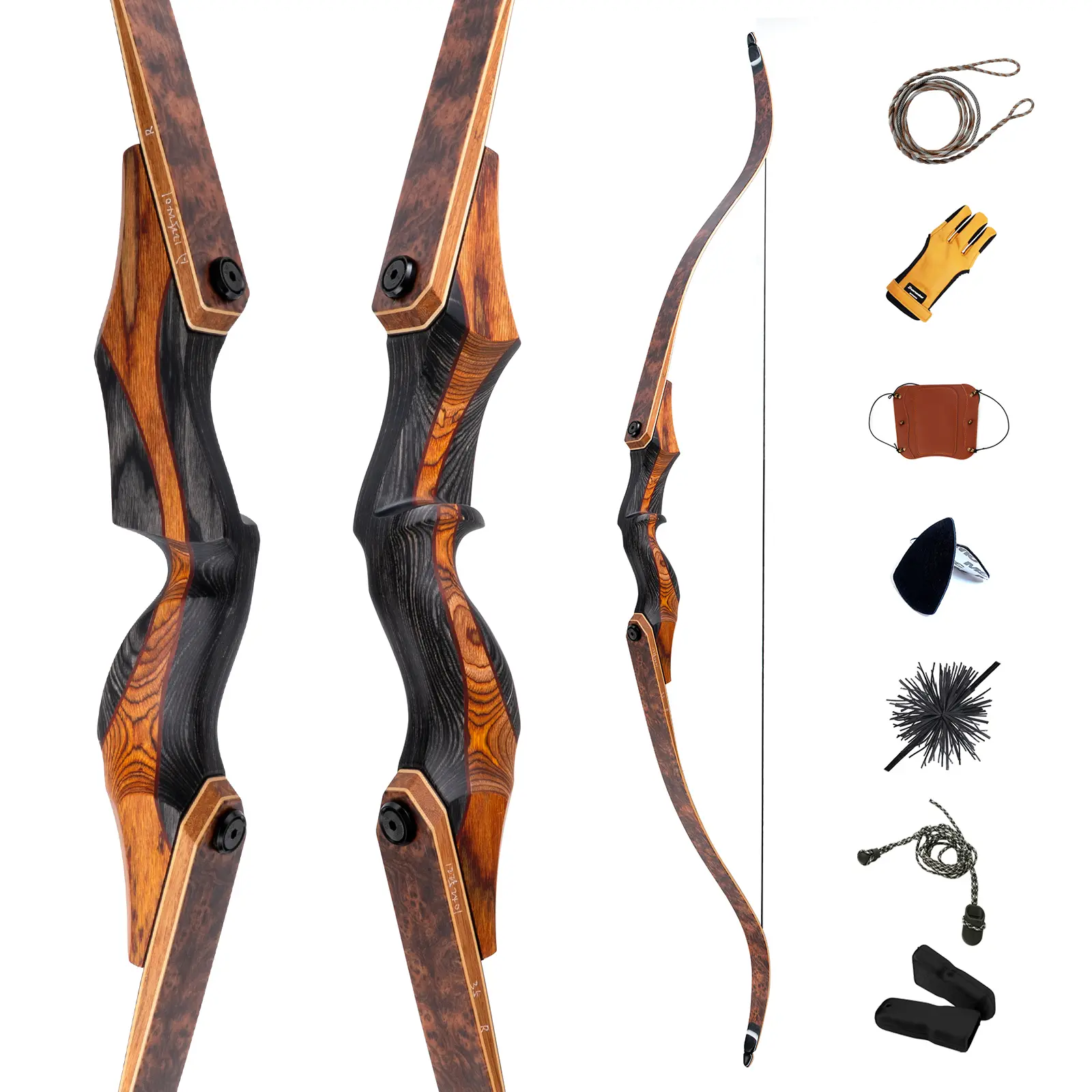 Deerseeker Archery 60"/62" Takedown Recurve Bow Set with Flemish String Woodgrain Limbs Right Hand & Left Hand Traditional Wooden Bow for Adults & Youth Bow Hunting 3D Target Shooting 20-70 lbs
