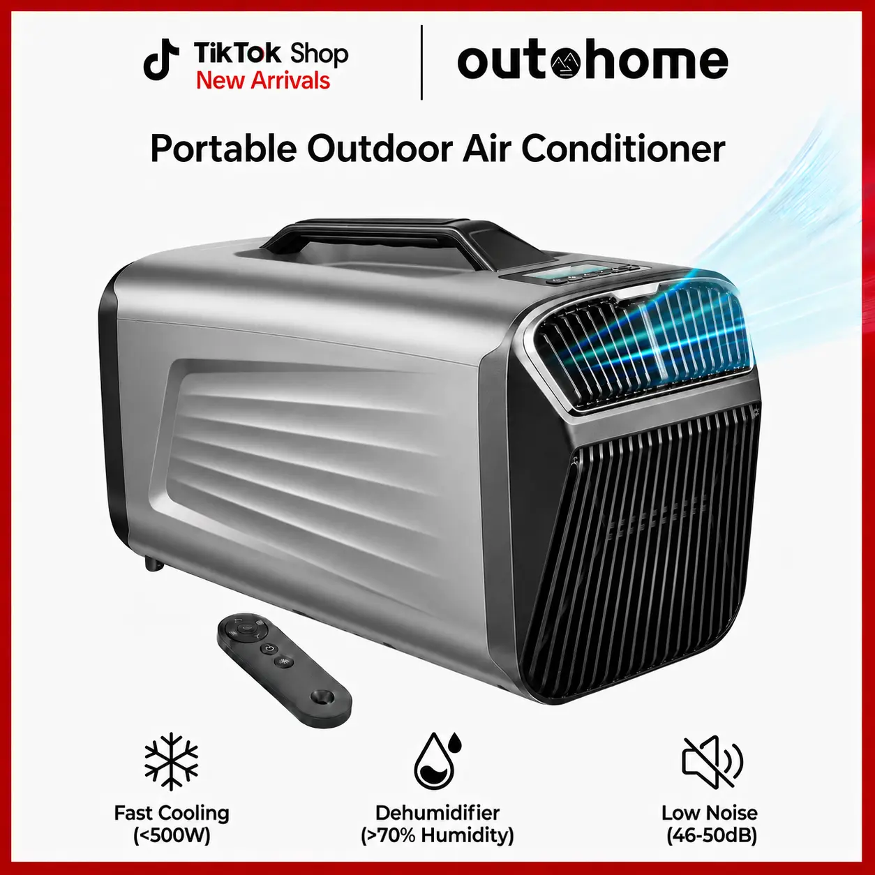OUTOHOME Portable Air Conditioner - 5200BTU Energy Saving AC, 400W Low Power, 31 lbs Compact Unit, Fast Cooling, Low Noise, Dehumidifier, Wireless Remote, 110V AC, Default Settings, Wall Outlet Compatible (2000W+), Hot Weather Use for Car/Tents/Cabins, 15
