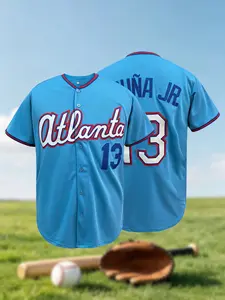 Atlanta 13 Light Blue Baseball Jersey, Sports Style Jersey, Unisex Stitched Button-Down Sports Uniform, Breathable Casual Streetwear Fan Shirt for Men Women