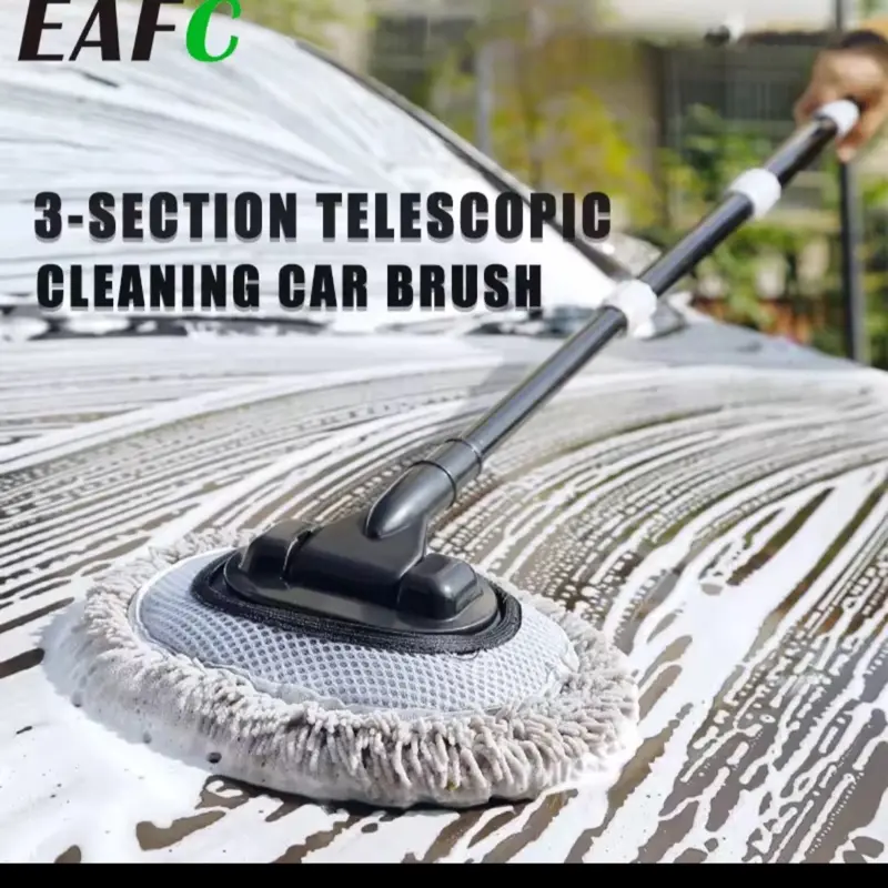Microfiber Car Wash sponge with Pole - 3-Section Telescopic Cleaning Brush for Hard Spots and Effective Car Washing