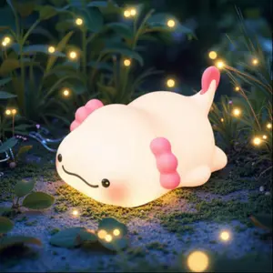 Cute Axolotl Design Night Light, Rechargeable 3 Level Dimmable Silicone Night Light, Funny Office Desk and Bedroom Decor, Birthday Gift, Nightlight For Bedroom, Adjustable Light