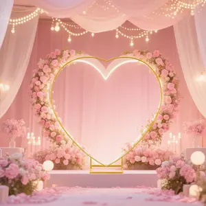 1 heart-shaped wedding arch, Wedding Arched Backdrop, Wedding Party Backdrop, gold metal arch bracket, square bottom support, 78.74 inches * 78.74 inches, suitable for brides taking showers, birthday parties, engagements