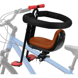 Front Mount Child Bicycle Seat, Bike Accessories for 2-4 Years Olds, Padded Backrest, Armrest & Footrest Chair, 55 lbs Max Weight for Crossbar Bikes