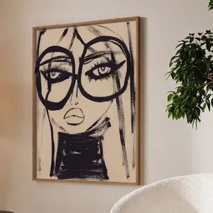1pc Modern Abstract Women Canvas Art Print Wall Art, Eyeglasses Included, Perfect for Home Office Bedroom Classroom Indoor Decor
