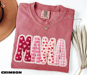 Comfort Colors Valentines Mama T-Shirt, Mom Love Tee, New Mom Gift Valentines Day Tee, Heart Tee, Mama Heart T-Shirt