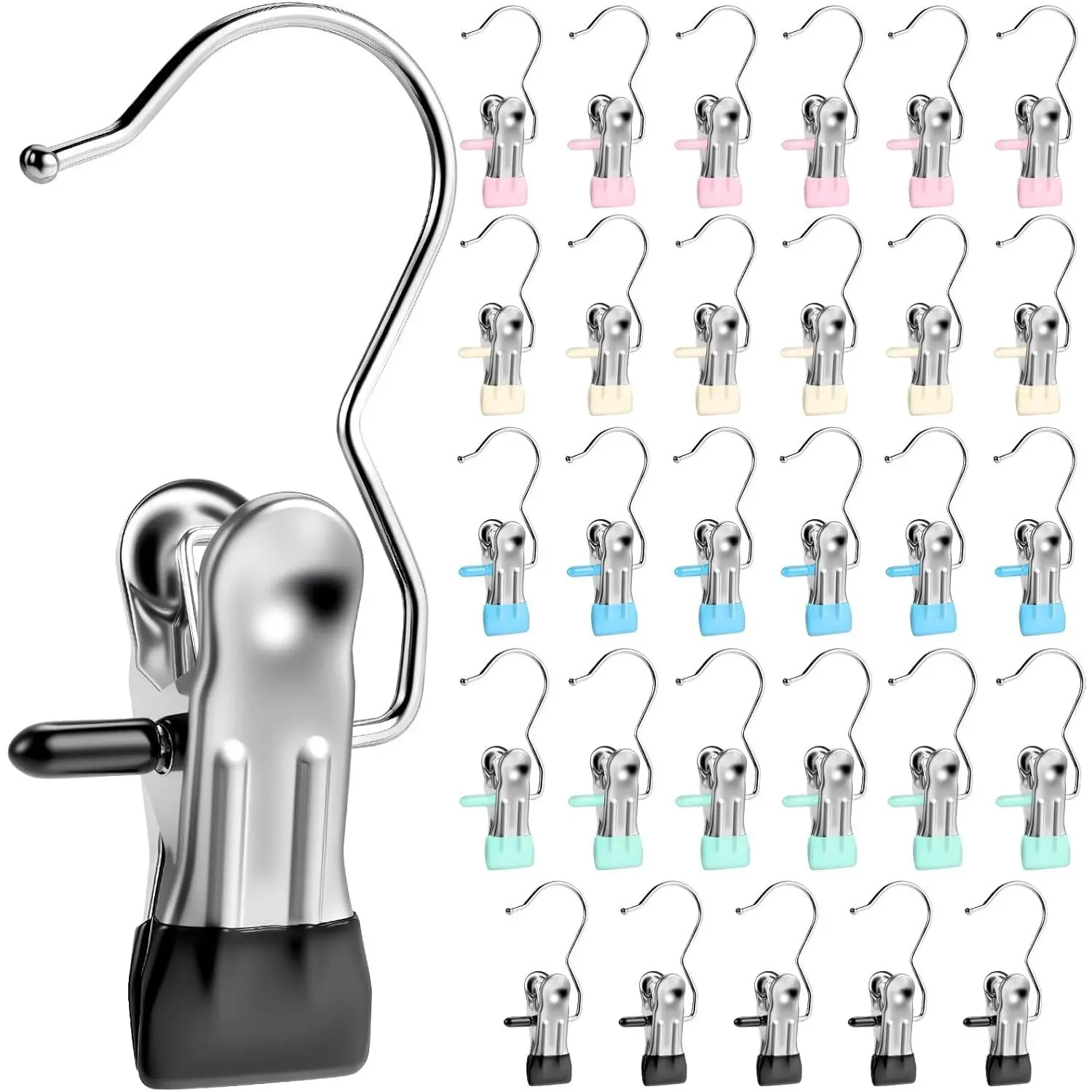 30 Pack Heavy Duty Clothes Pins, Boot Hangers for Closet, Laundry Hook  Clips Clamps for Closet Organizer Pants Hats Socks Towels Clips, Clothespins Hanger for Travel Handbag Legging