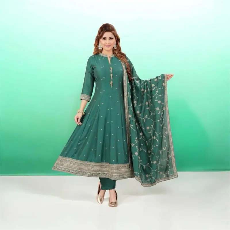 Womenswear Plus-Size Silk Anarkali Dress (Sizes 46-60), Heavy-Work Design with Silk Dupatta, Perfect Party Wear