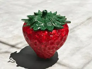 Strawberry-Shaped Resin Jar with Glitter Lid - Whimsical Storage Solution
