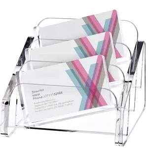 Business Card Holder for Desk 3 Tier 3 Slots,Creative  Slanted Business Card Display Stand for Woman and Man,Organize 150 Cards-Clear,1 Pack