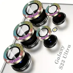 1 Pack Glitter Lens Protector for Samsung Galaxy S25 S24 S23 S22 S26/S26 Plus/S26 Ultra- 9H Tempered Glass, Anti-Scratch, Protective, Case Friendly, Space Titanium Protection Circle, 9H Hardness, HD Clear, Bubble-Free Installation, Accessories