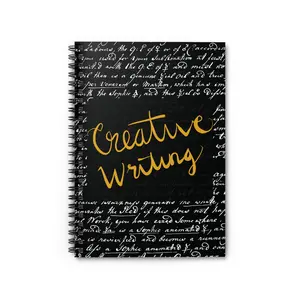 Creative Writing Notebook | Gothic Script Writer’s Journal | Aesthetic Black & Gold Spiral Notebook