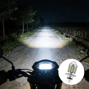 Upgrade Ultra Bright LED Motorcycle Headlight Bulb, H4/BA20D Dual White Yellow Light Conversion Kit, 12-85V High Low Beam, Waterproof Plug & Play LED Lamp for Motorbike Scooter E-Bike, LED Headlight Bulbs