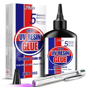 UV Resin Kit with UV Light 60g 5-Second Cure Transparent UV Glue with Rechargeable UV Flashlight Fast Curing Resin for Plastic Welding Jewelry Bonding Acrylic Craft Projects Glass Repair
