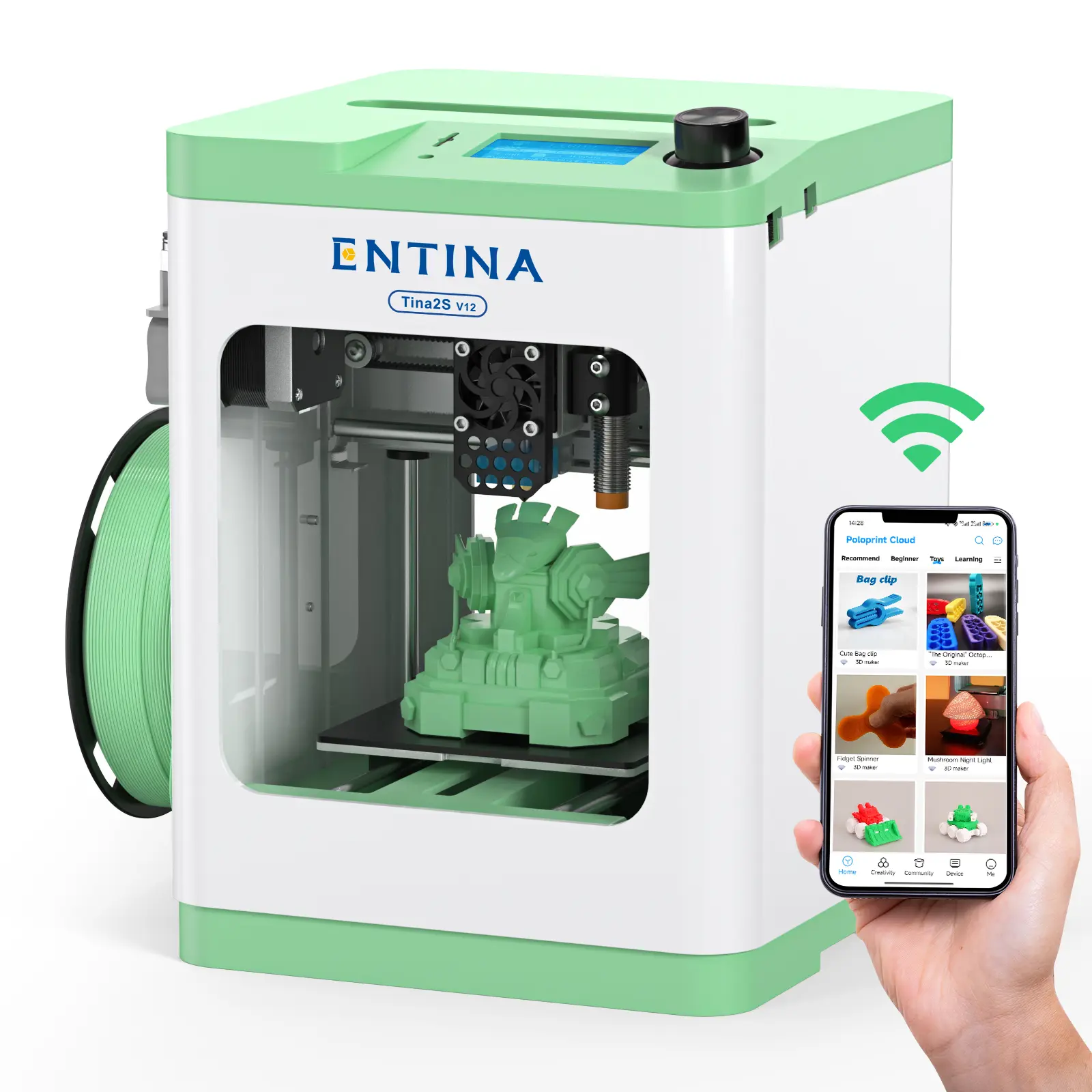 Entina TINA2S 3D Printers with WiFi Cloud Printing, Fully Assembled with Auto Leveling, Huge Library, DIY Mini 3D Printer for Beginners and Kids, High Precision 3D Printer for Home, Office & School , Birthday Gift tiktokshopbacktoschool