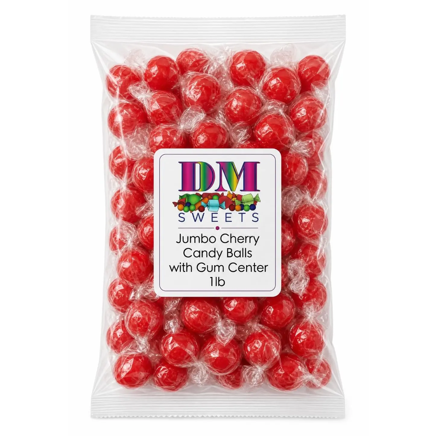 Jumbo Cherry Candy Balls with Gum Center - 1 lb Bulk Bag of Fresh Individually Wrapped Red Sweet Hard Candy Suckers