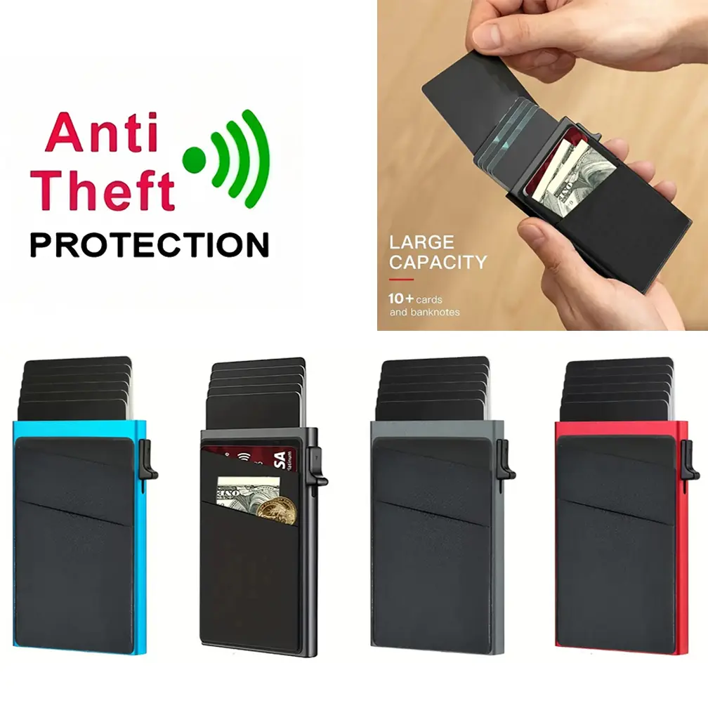 Minimalist Credit Card Holder Wallet For Men, Automatic Pop-Up Card Holder With Money Pocket, Ultra-Slim RFID Blocking Multifunctional Wallet, Aluminum Alloy Business Anti-Degaussing Credit Card Case For Notes, Coins, And Card Small Purse, Pocket Wallet