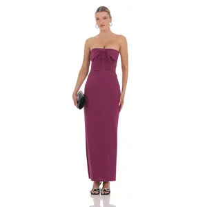 Lucy In The Sky Bow Strapless Maxi Dress in Plum