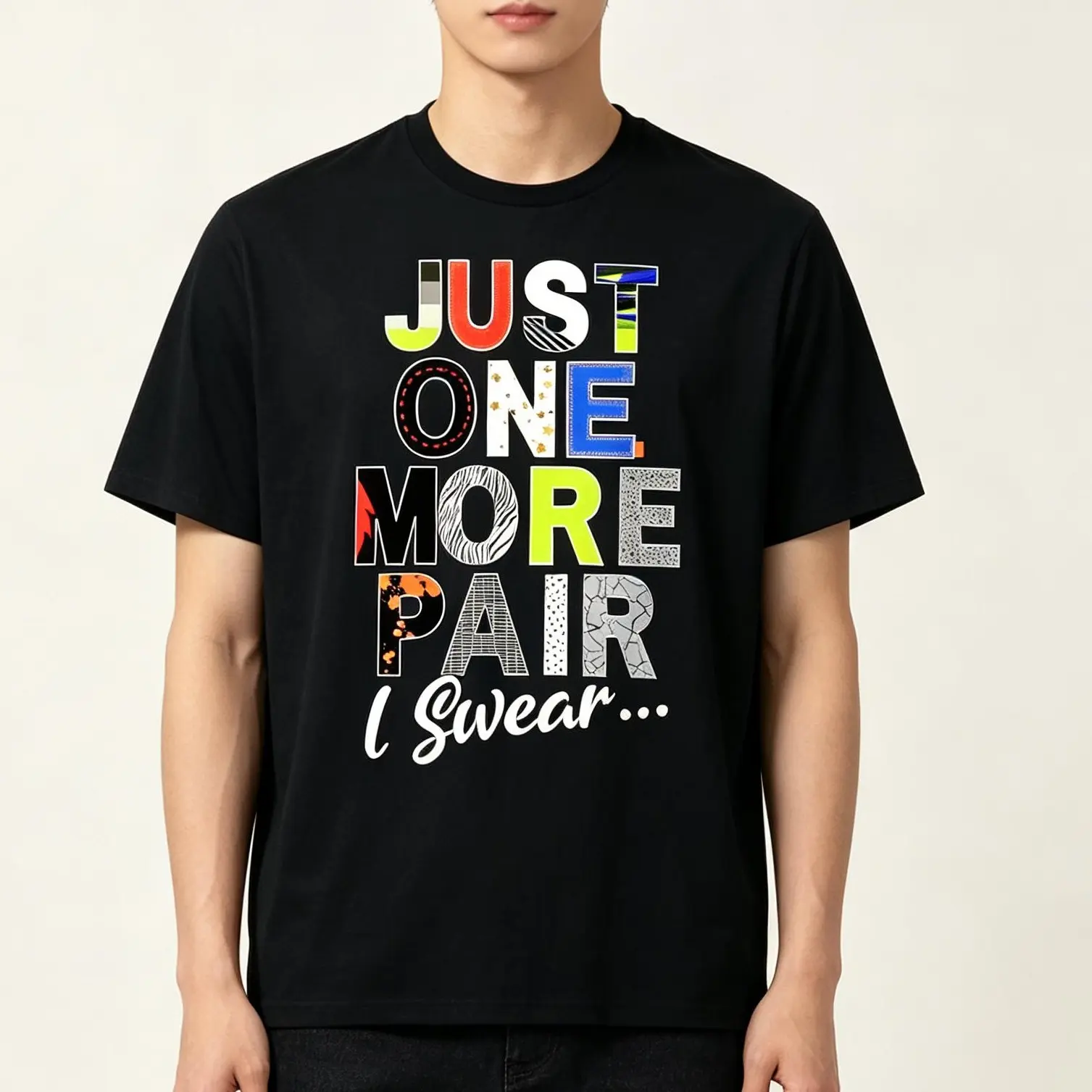 Men's Sneaker Head "Just 1 More Pair..." Round Neck Short-Sleeve Casual Artwork Tee, Menswear Casual Graphic Top, Colorful Design graphic tees graphic tees funny t shirt  t shirts