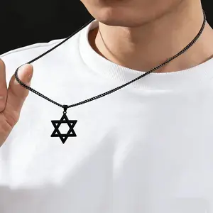 Cazador Stainless Steel Black Color Star of David Pendant Necklace for Men Israel Jewish Hexagram Neck Chain Judaism Jewelry